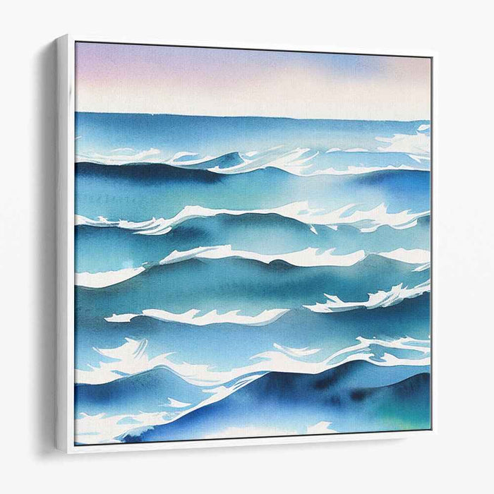 Tranquil Aqua Odyssey: Tranquil Blue Watercolor Seascape Canvas Art Print