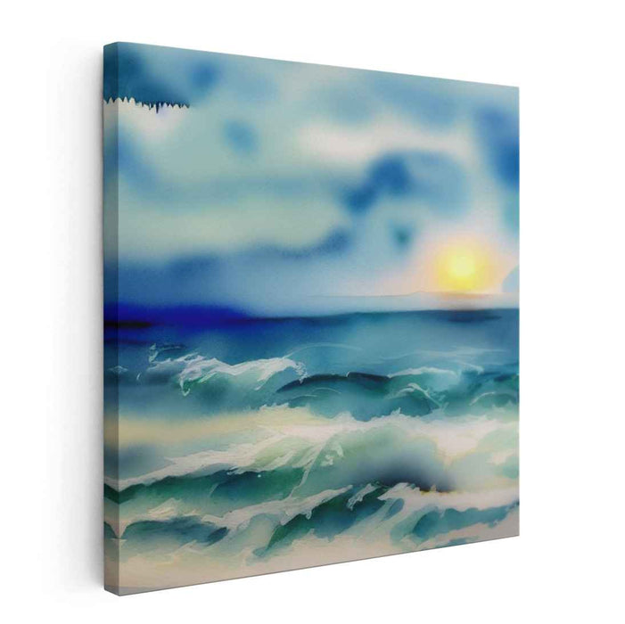 Dawn's Tranquil Tide: Serene Ocean Waves at Sunrise Canvas Art Print