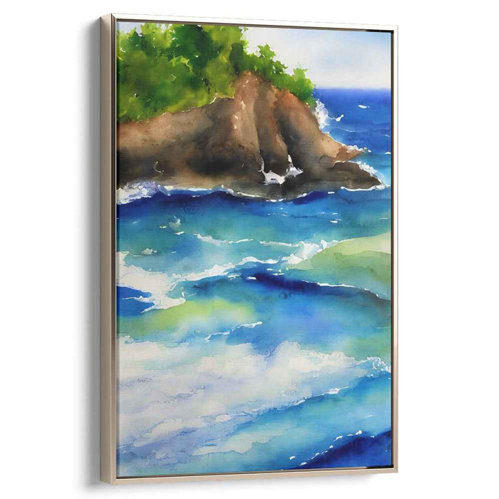 Whispering Waves Serenity Mirage: A Tranquil Seaside Watercolor Canvas Art
