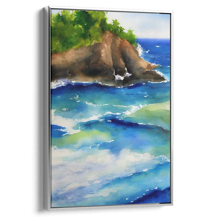 Whispering Waves Serenity Mirage: A Tranquil Seaside Watercolor Canvas Art
