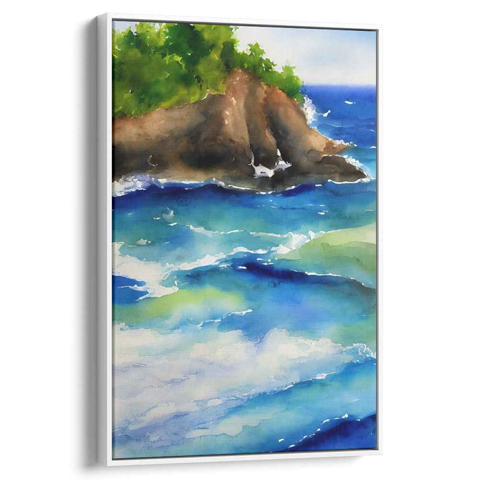 Whispering Waves Serenity Mirage: A Tranquil Seaside Watercolor Canvas Art