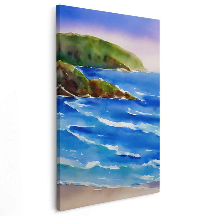 Tranquil Tides Painting: Serene Blue Seascape Watercolor