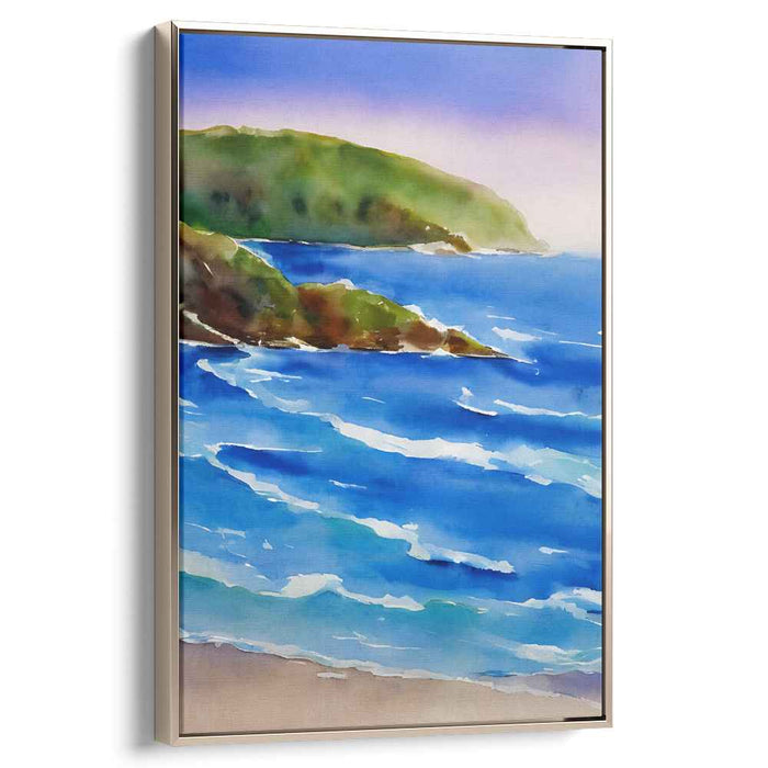 Tranquil Tides Painting: Serene Blue Seascape Watercolor