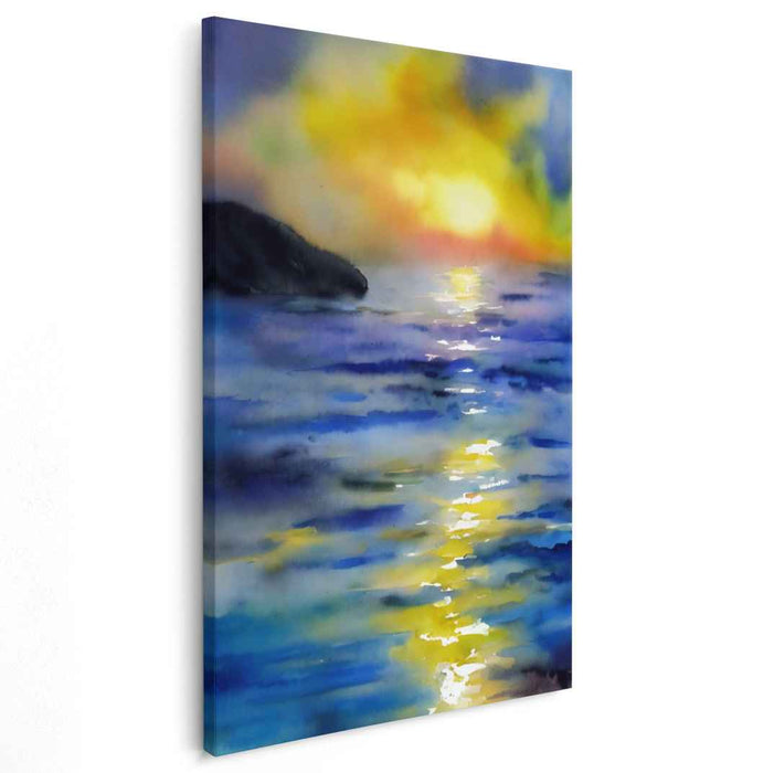 Aqua Horizon Illusion: Watercolor Seascape Canvas Art