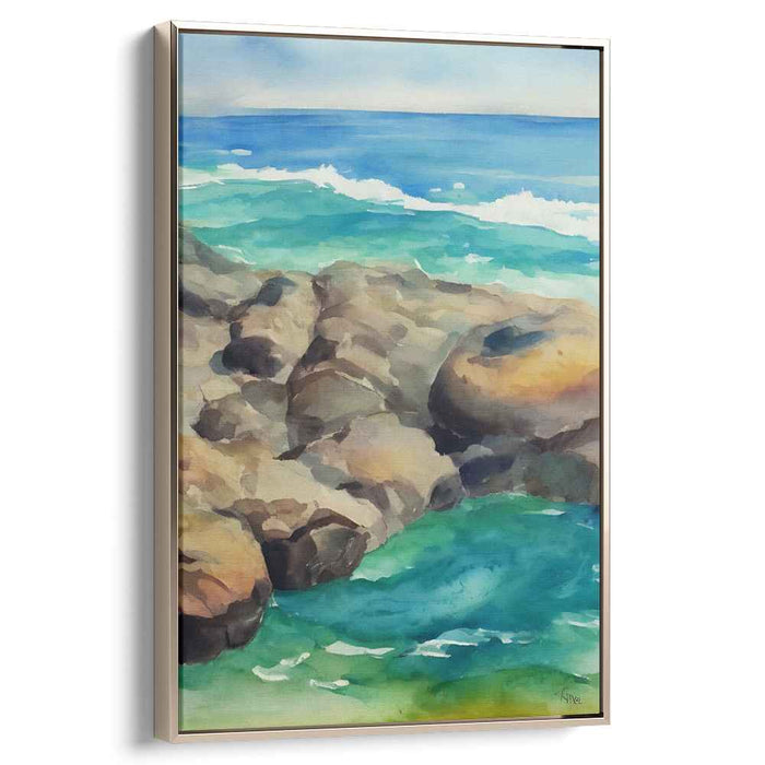 Zen Stones Symphony: Watercolor Landscape of Tranquil Rocks and Waves