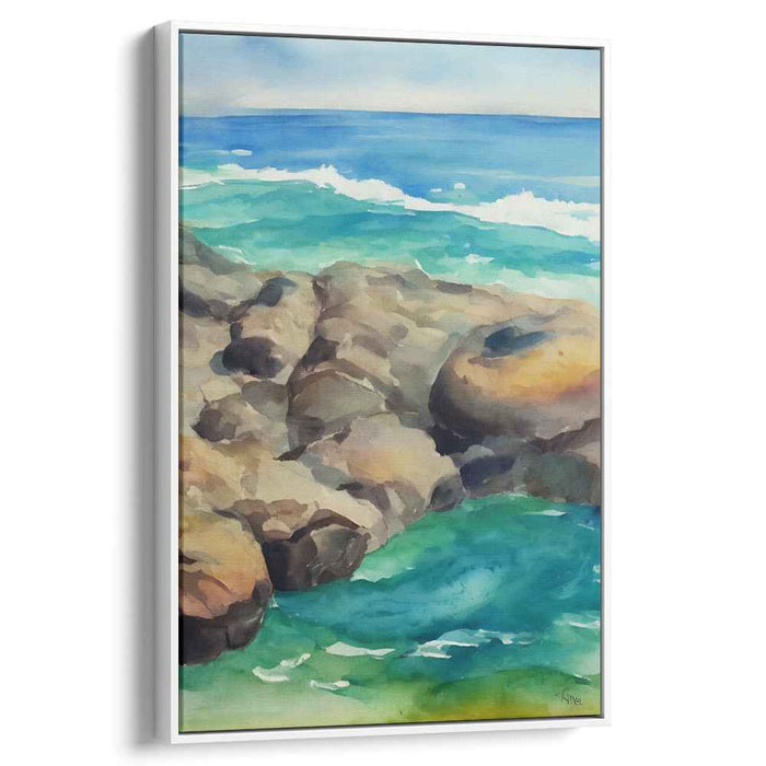 Zen Stones Symphony: Watercolor Landscape of Tranquil Rocks and Waves