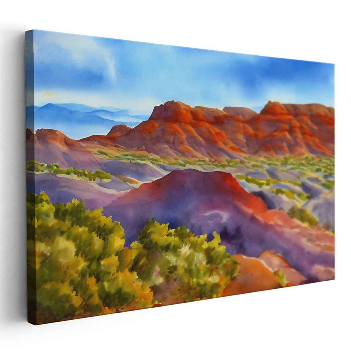 Fiery Canyon Echoes: Vibrant Red Rock Landscape Canvas Art Print