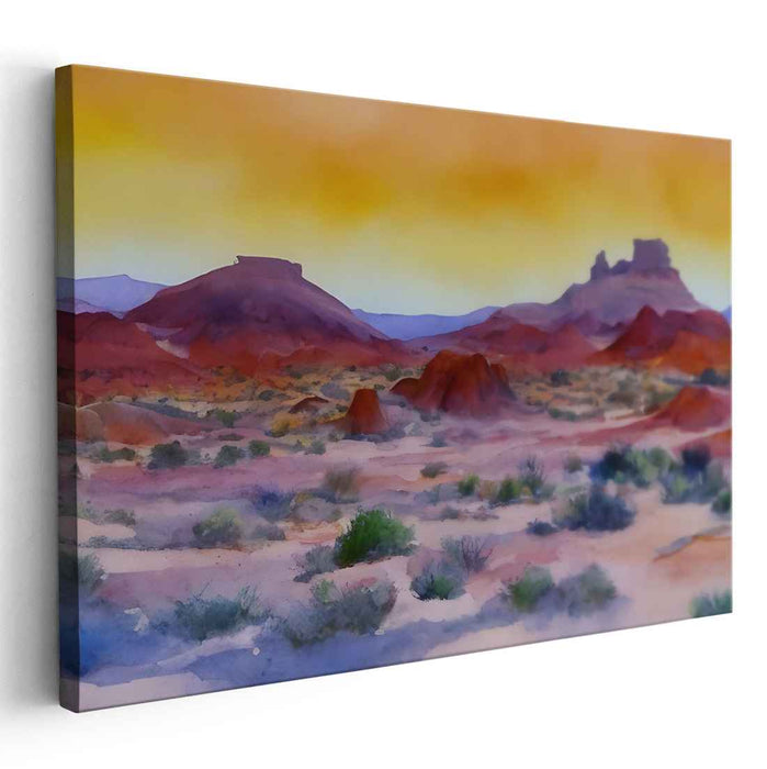 Sand Dunes Mirage Glow: Watercolor Desert Sunset Landscape