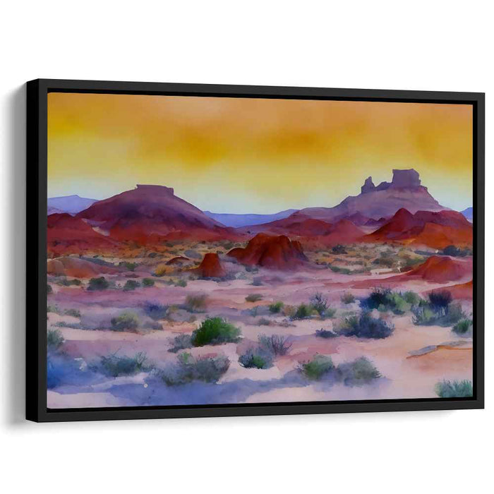 Sand Dunes Mirage Glow: Watercolor Desert Sunset Landscape