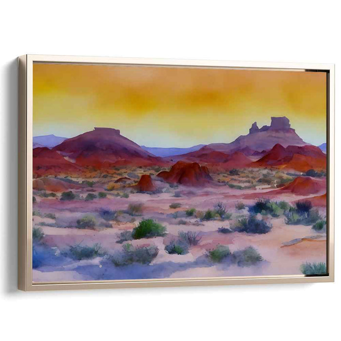Sand Dunes Mirage Glow: Watercolor Desert Sunset Landscape