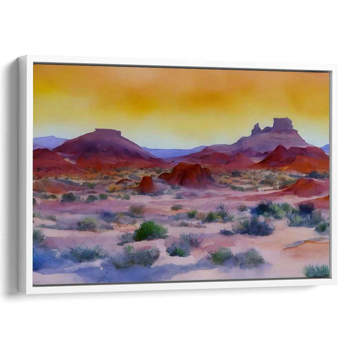 Sand Dunes Mirage Glow: Watercolor Desert Sunset Landscape
