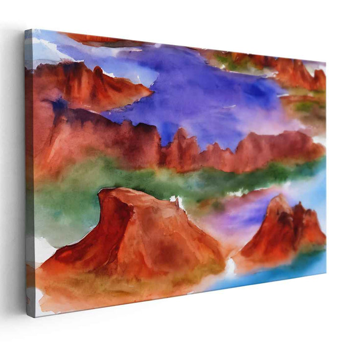 Crimson Lakeside: Watercolor Reflections of Serene Landscapes