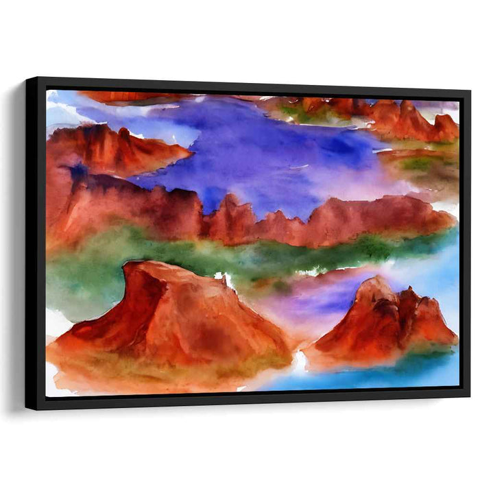 Crimson Lakeside: Watercolor Reflections of Serene Landscapes