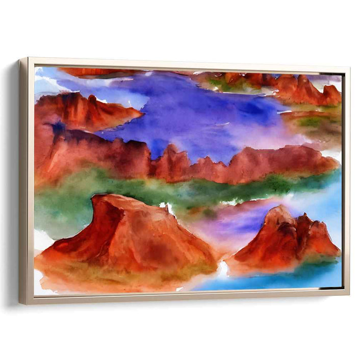 Crimson Lakeside: Watercolor Reflections of Serene Landscapes