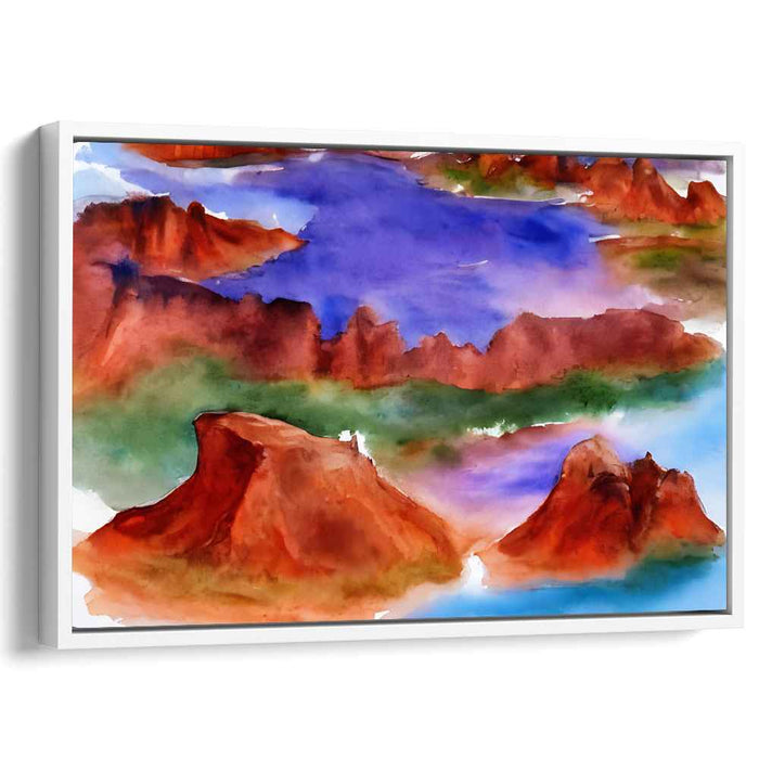 Crimson Lakeside: Watercolor Reflections of Serene Landscapes