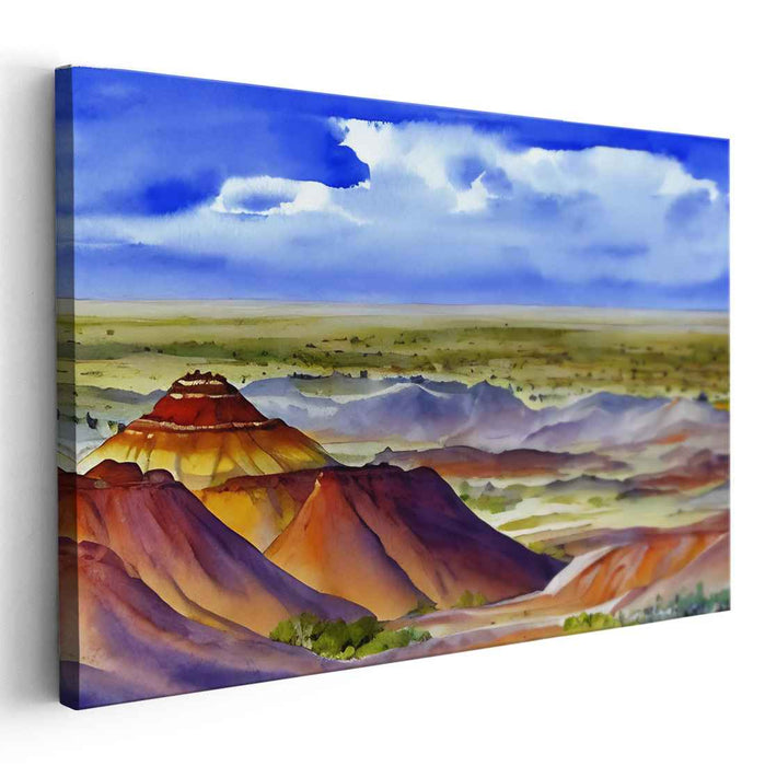 Misty Mesa Mirage: Watercolor Landscape of Rolling Mesas