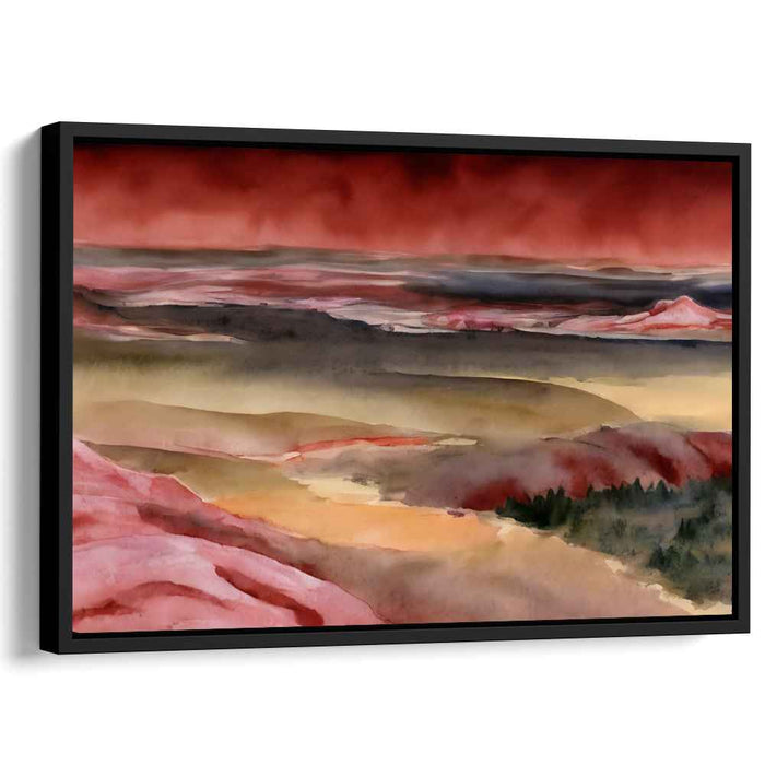 Crimson Horizons: A Watercolor Vista