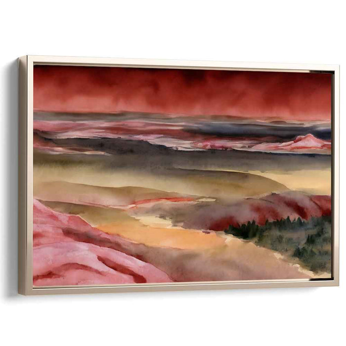 Crimson Horizons: A Watercolor Vista