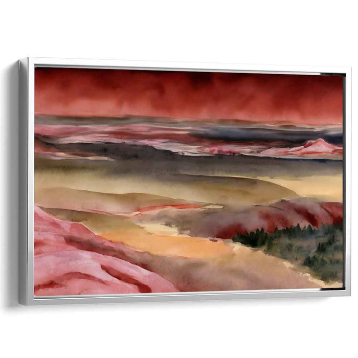 Crimson Horizons: A Watercolor Vista