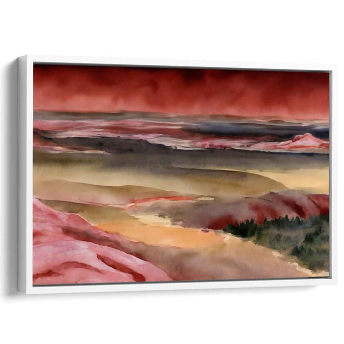 Crimson Horizons: A Watercolor Vista