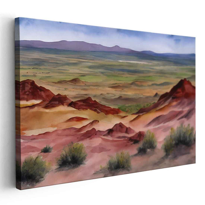 Vast Desert Oasis: Watercolor Landscape Canvas Art Print