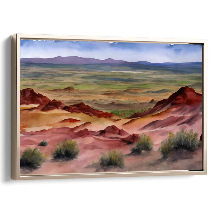 Vast Desert Oasis: Watercolor Landscape Canvas Art Print