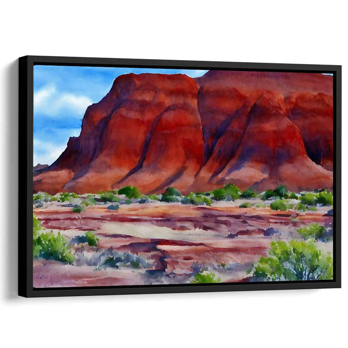 Crimson Canyon's Whispering Waters: Red Rock Canyon Landscape Watercolor Art