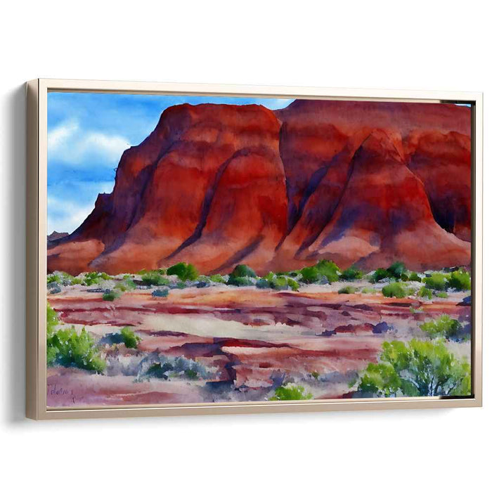 Crimson Canyon's Whispering Waters: Red Rock Canyon Landscape Watercolor Art