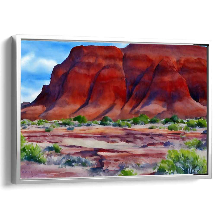 Crimson Canyon's Whispering Waters: Red Rock Canyon Landscape Watercolor Art