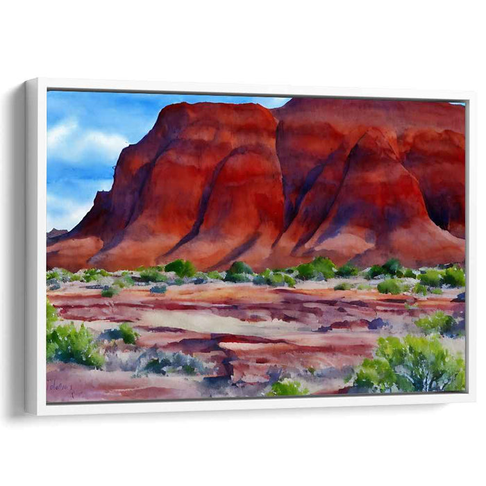 Crimson Canyon's Whispering Waters: Red Rock Canyon Landscape Watercolor Art