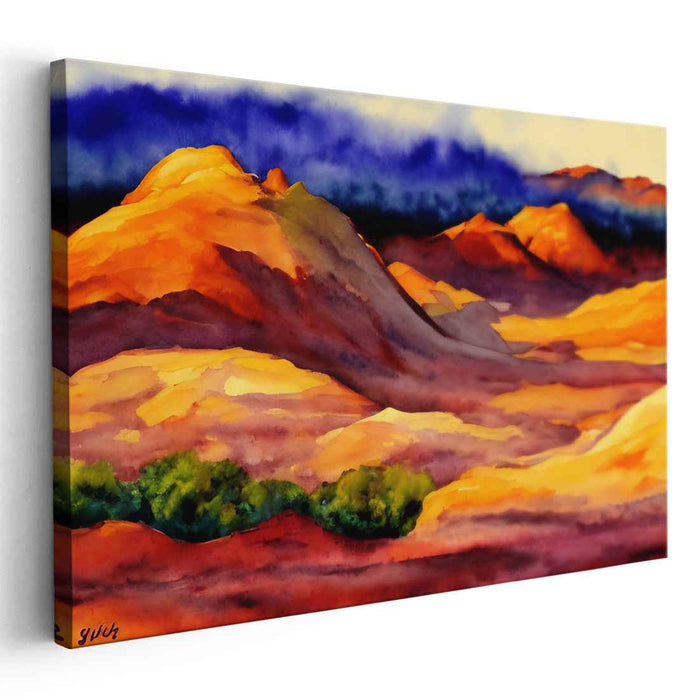 Ethereal Misty Horizon Glow: Radiant Landscape Watercolor Canvas Art Print