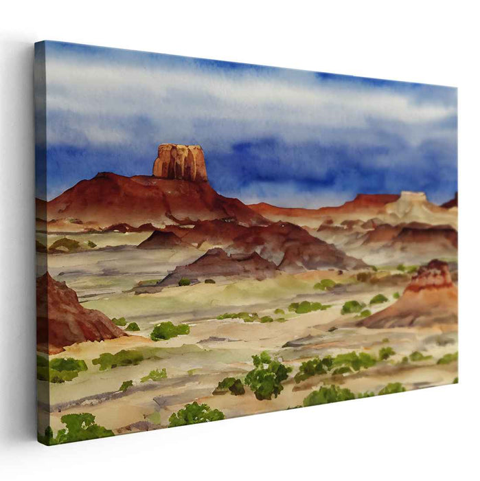 Majestic Desert Mesas: Watercolor Landscape Canvas Art Print