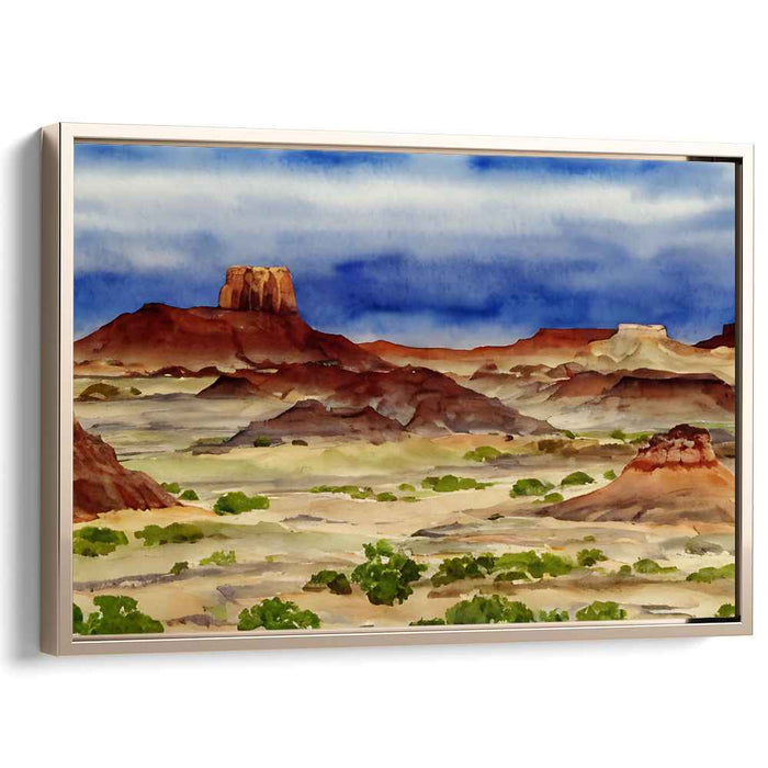 Majestic Desert Mesas: Watercolor Landscape Canvas Art Print