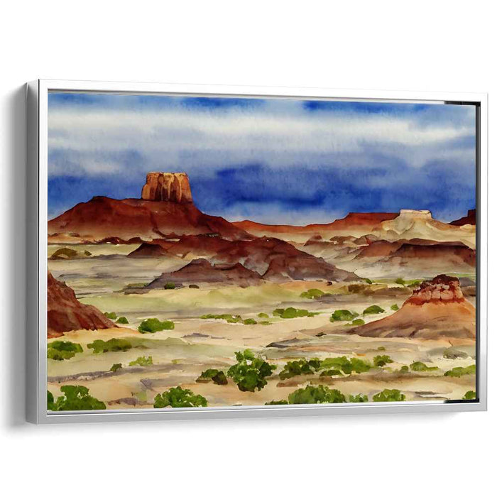 Majestic Desert Mesas: Watercolor Landscape Canvas Art Print