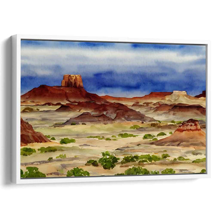 Majestic Desert Mesas: Watercolor Landscape Canvas Art Print