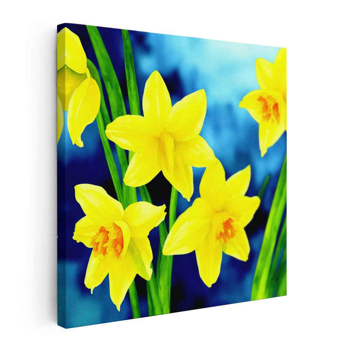 Bluebells in Bloom: Vibrant Spring Flowers on Blue Canvas Art Print