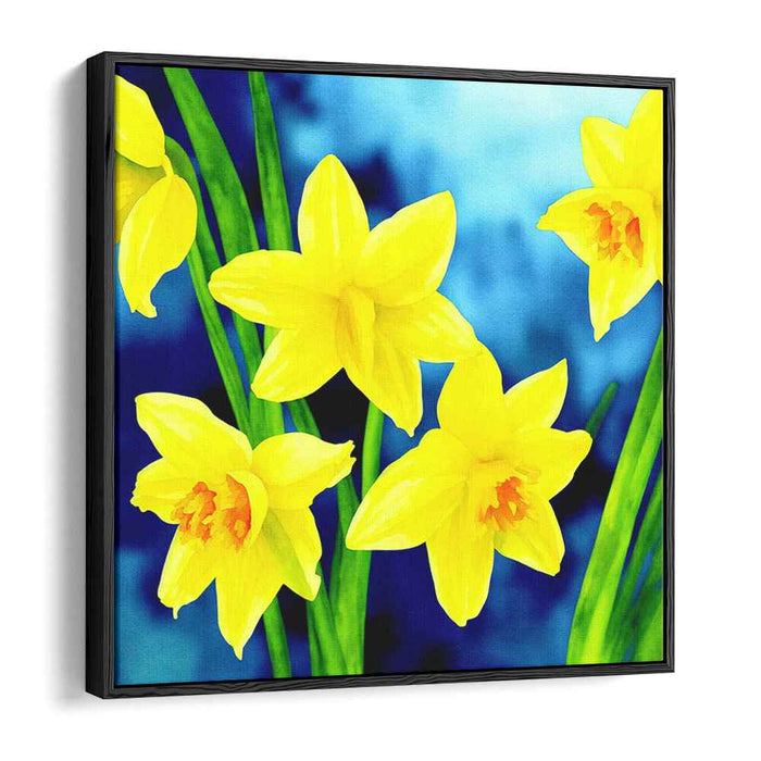 Bluebells in Bloom: Vibrant Spring Flowers on Blue Canvas Art Print