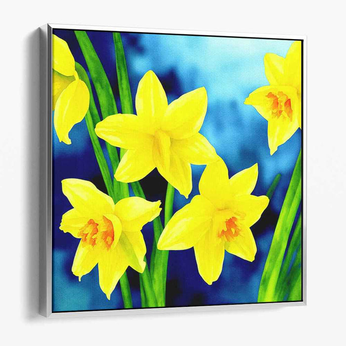 Bluebells in Bloom: Vibrant Spring Flowers on Blue Canvas Art Print