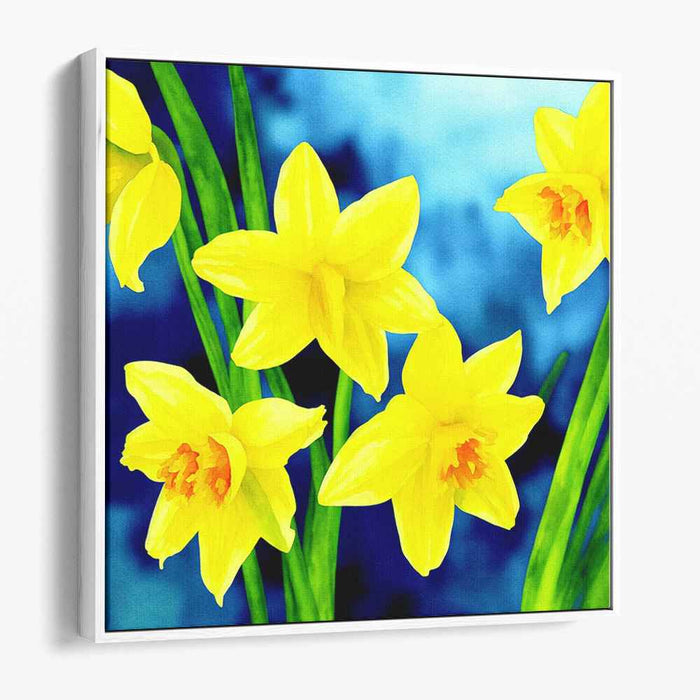 Bluebells in Bloom: Vibrant Spring Flowers on Blue Canvas Art Print