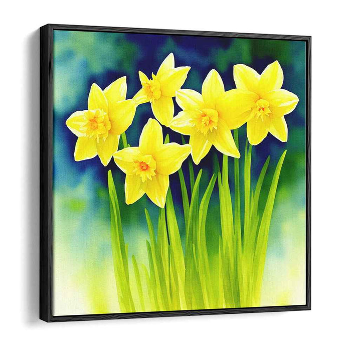 Sunshine Blooms Bursting Blissfully: Vibrant Yellow Daffodils Canvas Art Print