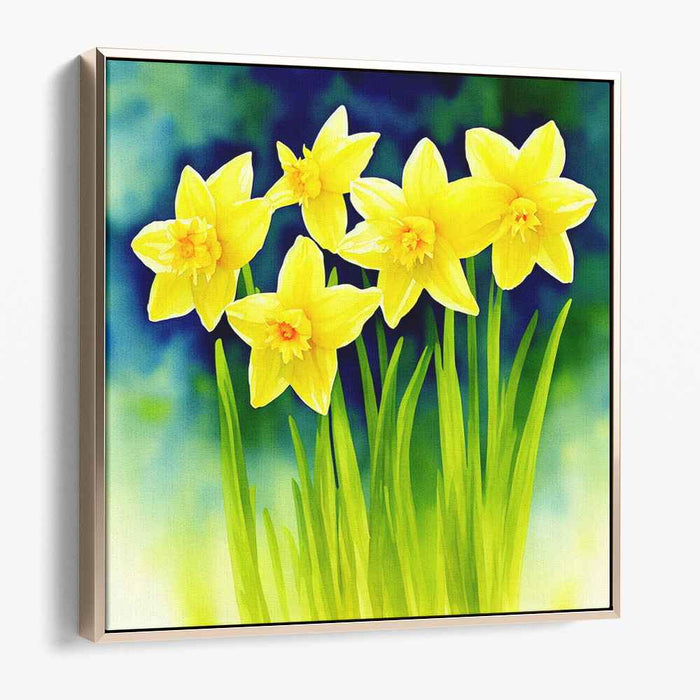 Sunshine Blooms Bursting Blissfully: Vibrant Yellow Daffodils Canvas Art Print