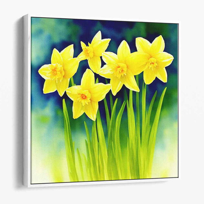 Sunshine Blooms Bursting Blissfully: Vibrant Yellow Daffodils Canvas Art Print