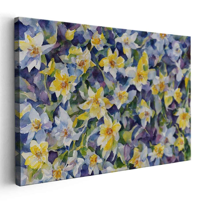Pastel Petal Gardens: Vibrant Watercolor Floral Landscape Canvas Art Print
