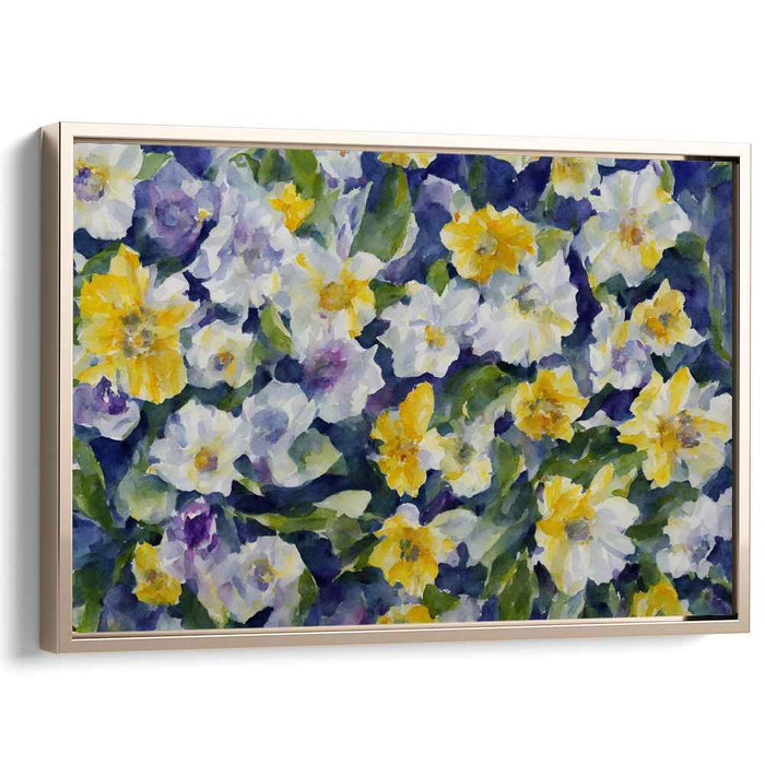 Petals Amidst Dew Drops: Watercolor Floral Garden Canvas Art Print