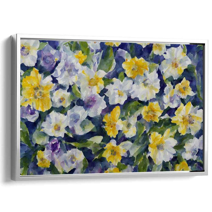 Petals Amidst Dew Drops: Watercolor Floral Garden Canvas Art Print