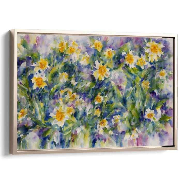Aqua Serenade Blossom Dance: Watercolor Garden Symphony Canvas Art Print