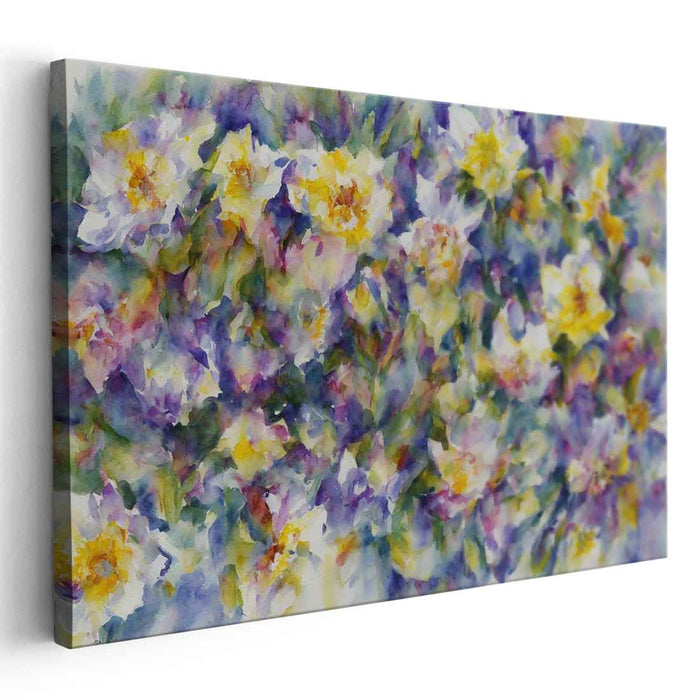 Dewy Petal Symphony: Impressionist Floral Watercolor Canvas Art