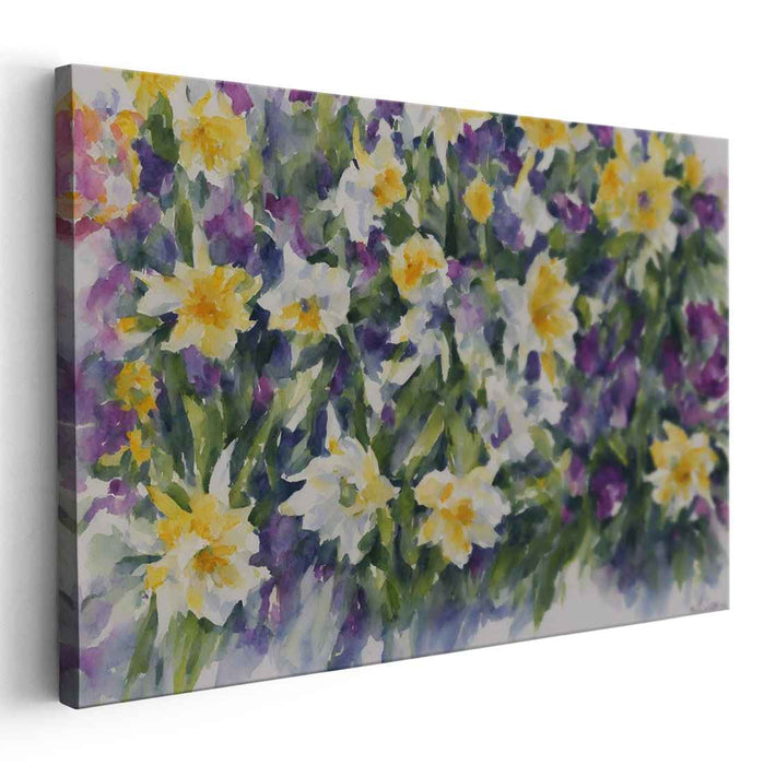 Ripples of Petal Serenity: Impressionist Watercolor Garden Canvas Art Print