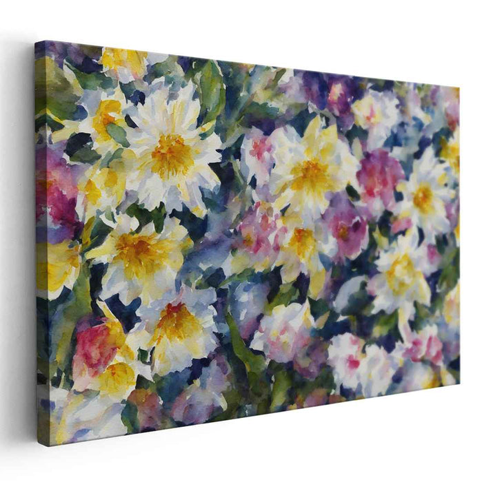 Blossoms Dance on Watercolor Dreams: Impressionist Floral Watercolor Canvas Art Print