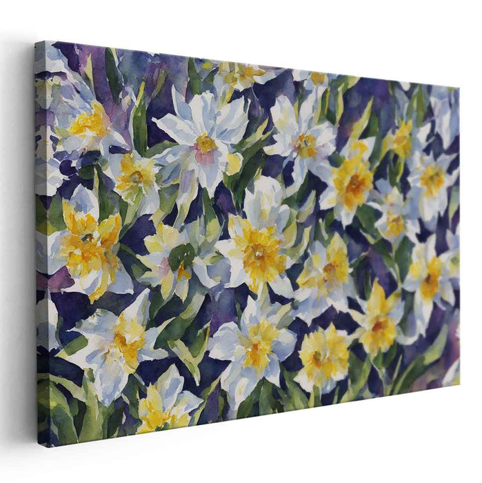 Springtime Melody Blossom Symphony: Watercolor Daffodils Flourish Canvas Art